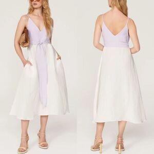 MATTHEW BRUCH Midi Dress Women 3 US 6 Colorblock Linen Blend Sleeveless USA